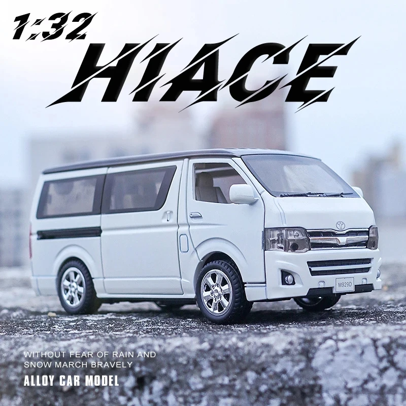 1/32 Scale Hiace MPV Zinc Alloy Car Model Toys Diecast Van Simulated Business Vehicles Light Sound Toys for Child Birthday Gifts