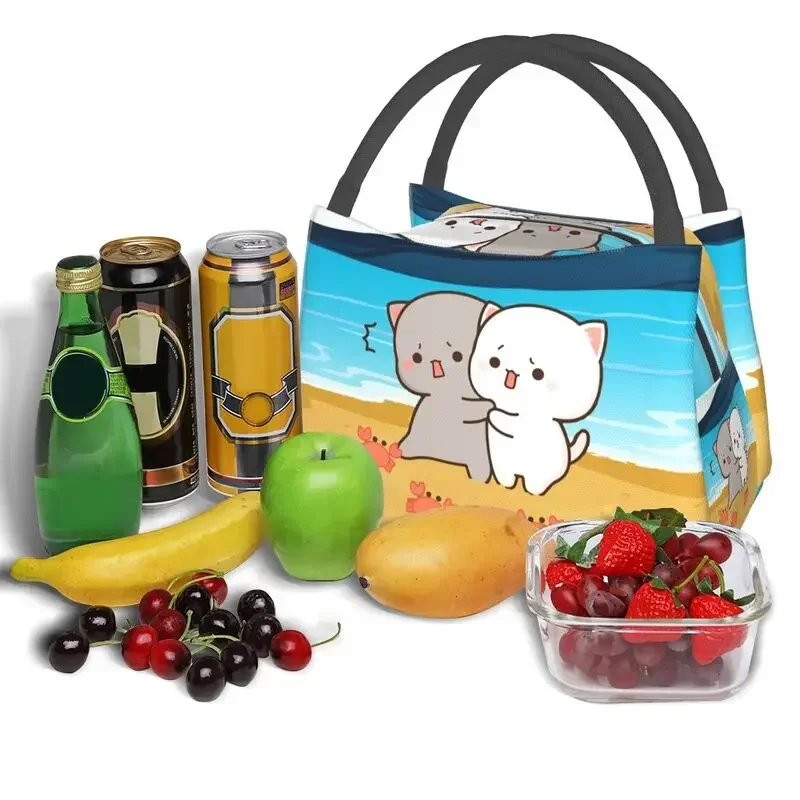 

Изготовленная на заказ милая пара моти кошка персик и гома ланч-сумка женский холодильник термоизолированные ланч-бокс для работы пикника или путешествий