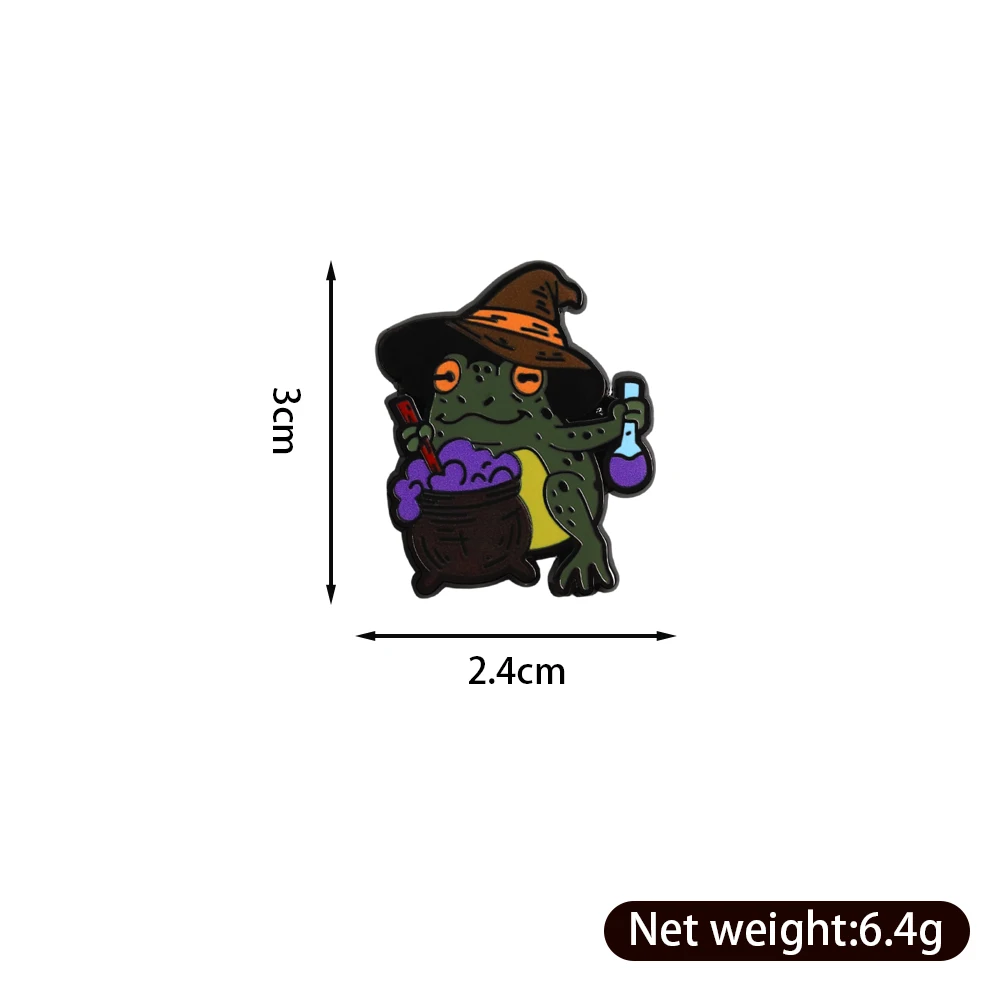 Frog Wizard Brewing Potion Brooch Green Toad Witch Hat Fantasy Magic Theme Lapel Pin Halloween Party Badge Accessory Holiday Gif