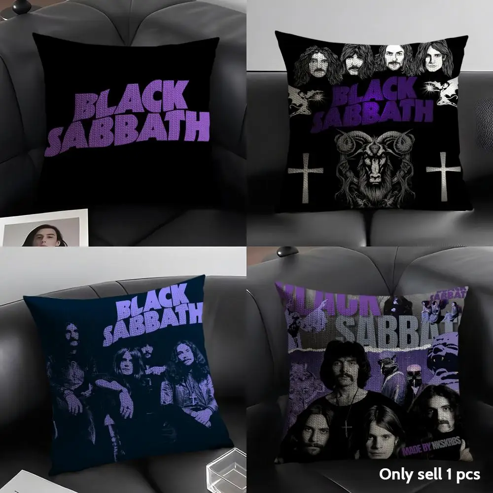 B-Black S-Sabbath rock Cushion Cover Natural Linen Organic Fabric Double-Sided Printing Sofa Home Decor Gift Pillow Case