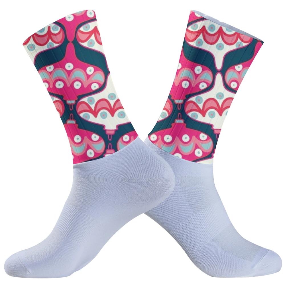 Chaussettes de cyclisme anti-aldes pour hommes et femmes, respirantes, athlétiques, motif de fruits, yoga, football