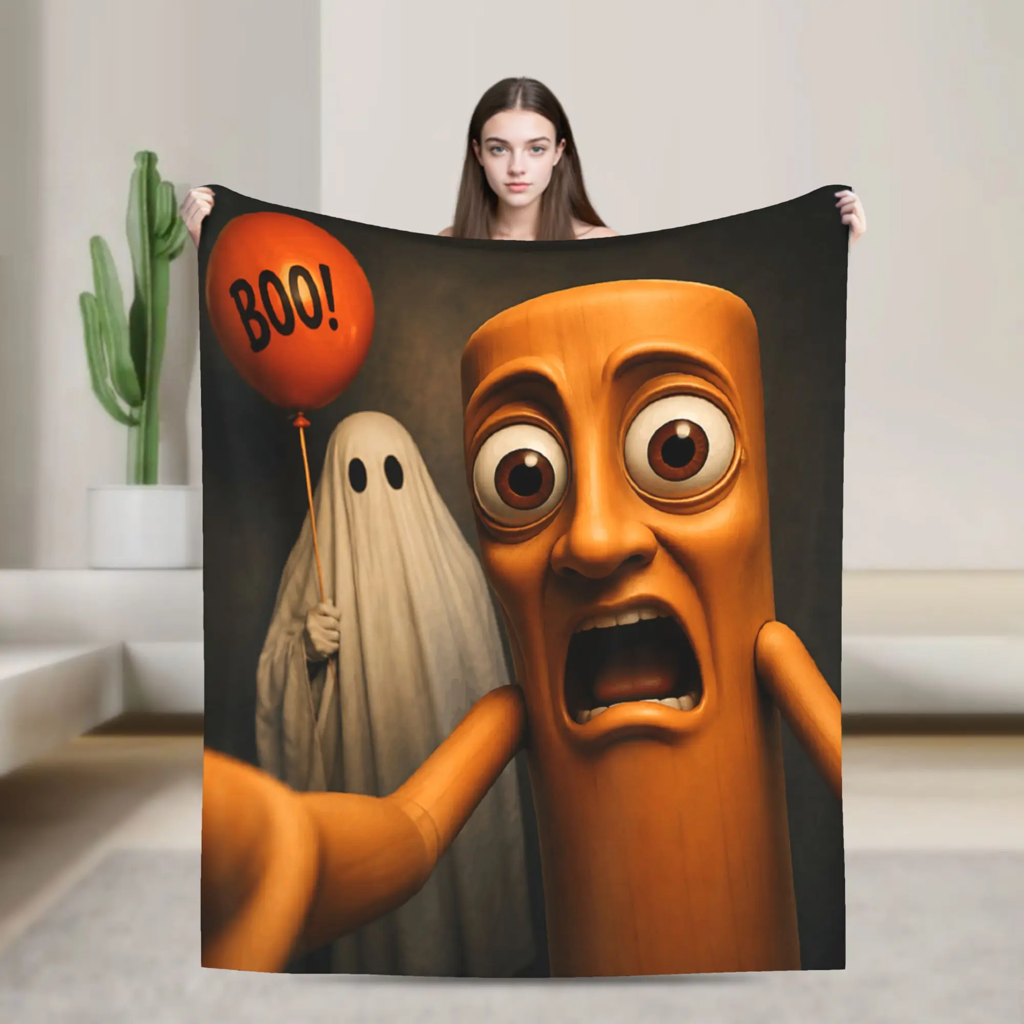 Tung Sahur Halloween Boo Ghost Scared Blankets Quality Soft  Throw Blanket Winter Travel Sofa Home Novelty Bedspread