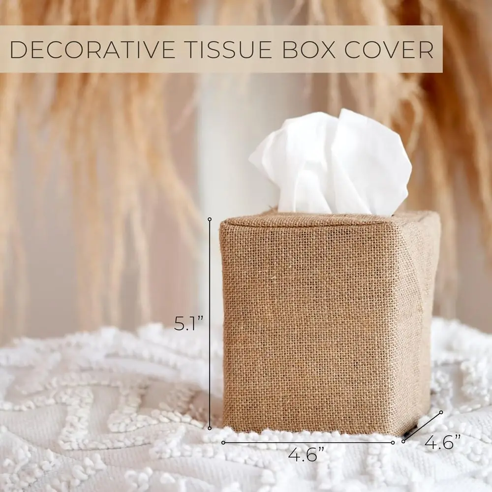 Stylish Tissue Box Cover - Burlap Holder for Square Tissue Boxes - Perfect Decorative Cube Cover for Bathroom and Home - view 3