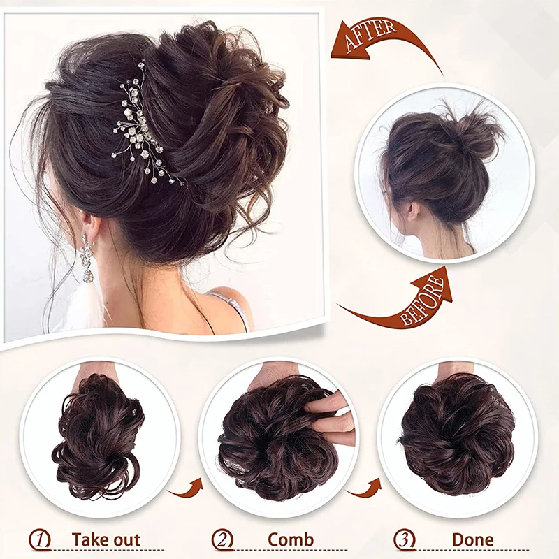 MSTN-Curly Messy Bun Hair Extensions for Women, Claw Style, Hair Accessories