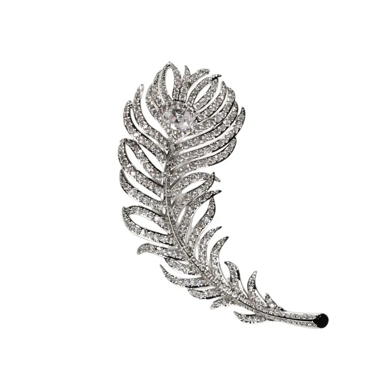 Feather‑Shape Brooch Exquisite Lapel Pin Suit Coat Clothing Corsage Accessory for Women