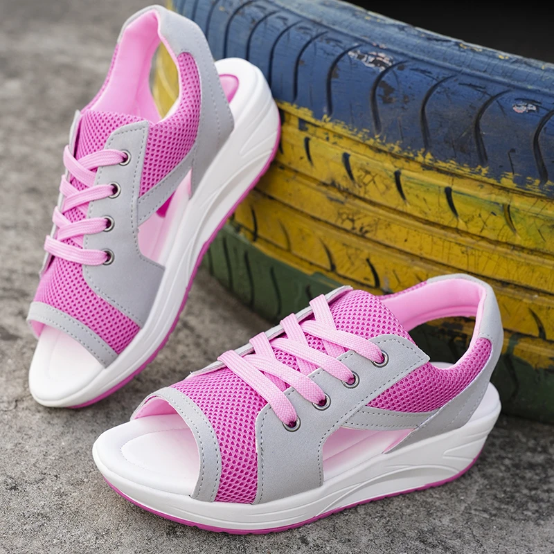 Women\'s Sneakers Light Breath Casual Shoes Female Wedges Heels Mesh Summer Vulcanize Flat Platform Peep Toe Sandals Women