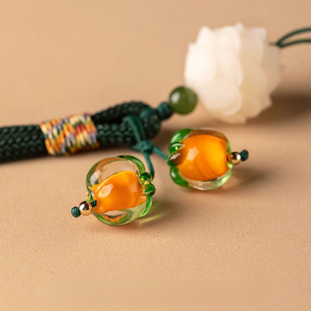 Chinese Style Good Luck Persimmon Phone Charm Glass Bead Wrist Strap Sturdy Anti-lost Cellphone Lanyard Keychain