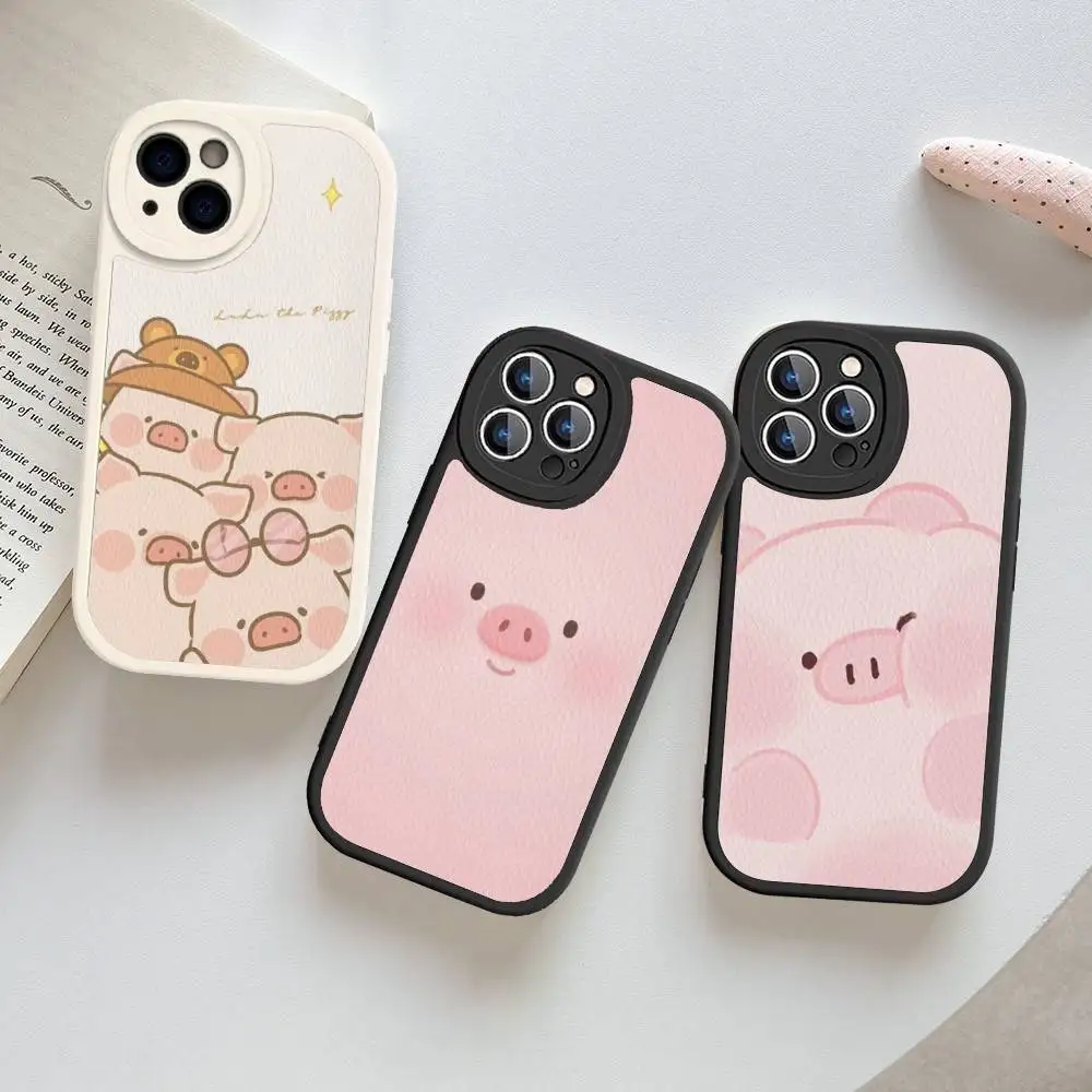 귀여운 돼지 만화 캐릭터 루루 폰 케이스 하드 가죽 아이폰 16 15 14 13 12 미니 11 14 프로 맥스 Xs X Xr 7 8 플러스 케이스