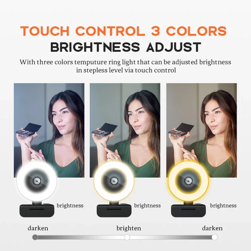 Best Seller Auto Focus Web Camera 2k Webcam With Ring Light Streaming Usb Camera Flash Light