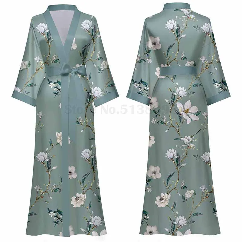 Peignoir Kimono Sexy Imprimé pour Femme, Robe Longue, Lingeries pour la Maison, Vêtements de Nuit en Satin, Demi Manches, Chemise de Nuit Scottsdale, Été