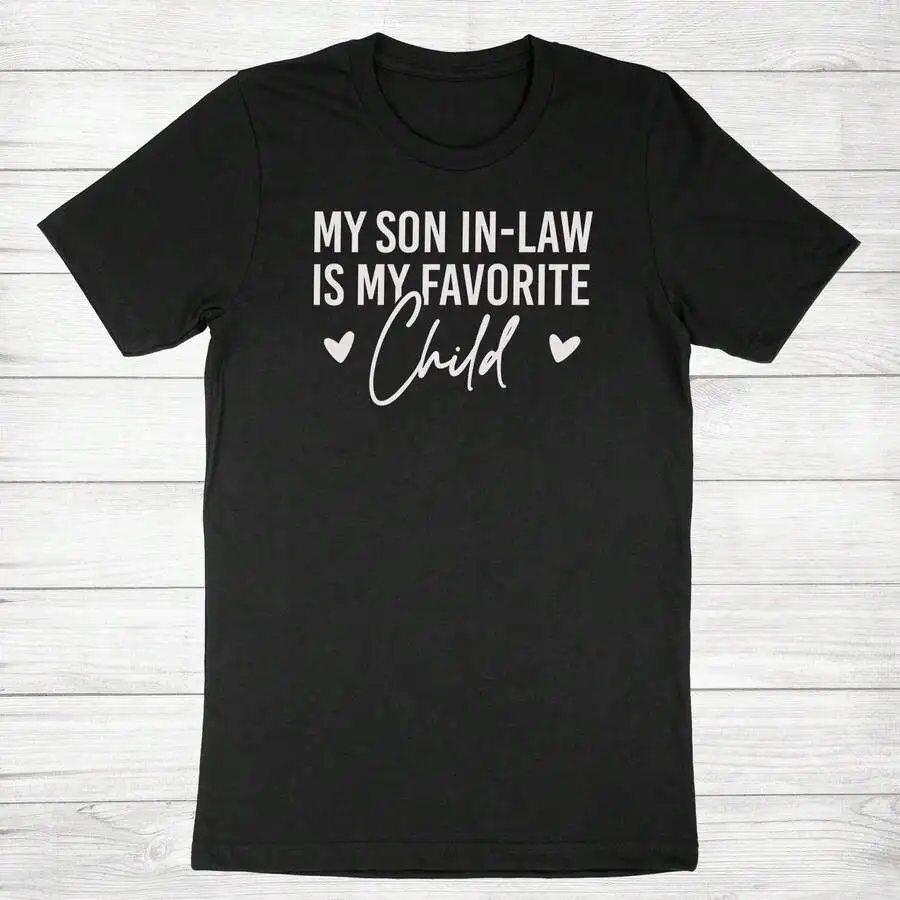 Unisex Crew Neck Short Sleeve Retro T-Shirt My Son In Law Is My Favorite Child Funny Family Humor Letter Graphic Print Soft Casual Family Lover Novelty Gift Daily Trendy Top For Men Women