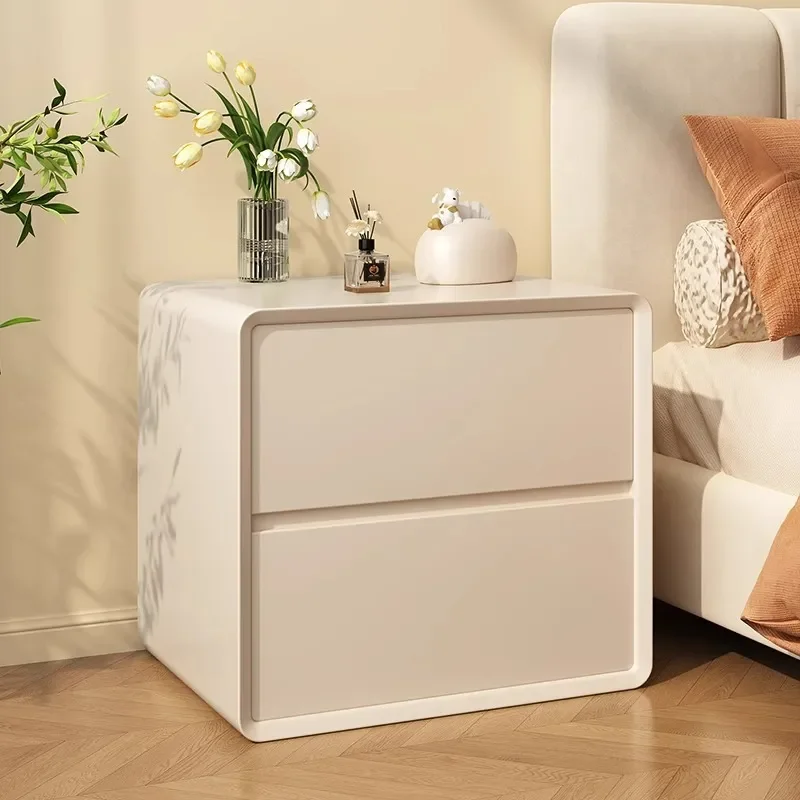 Cream Modern Solid Wood Bedside Table Floor to Ceiling Bedroom Storage Cabinet No Assembly Required Home Nightstand