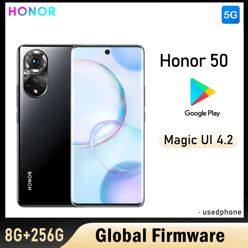HONOR 50 5G Smartphone Global Firmware 6.57-Inch 4300mAh Rear Camera 108MP RAM 8GB ROM 256GB Used Phone