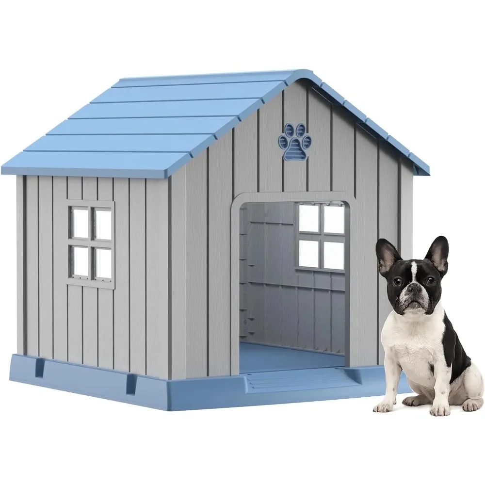 

31" Indoor/Outdoor Resin Dog House – Large Shelter with Air Vents, Elevated Floor & Windows – Waterproof, Durable