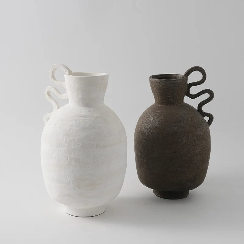 Modern minimalist wabi-sabi wind handmade ceramic vase ornament with ears, living room study model room soft decoration
