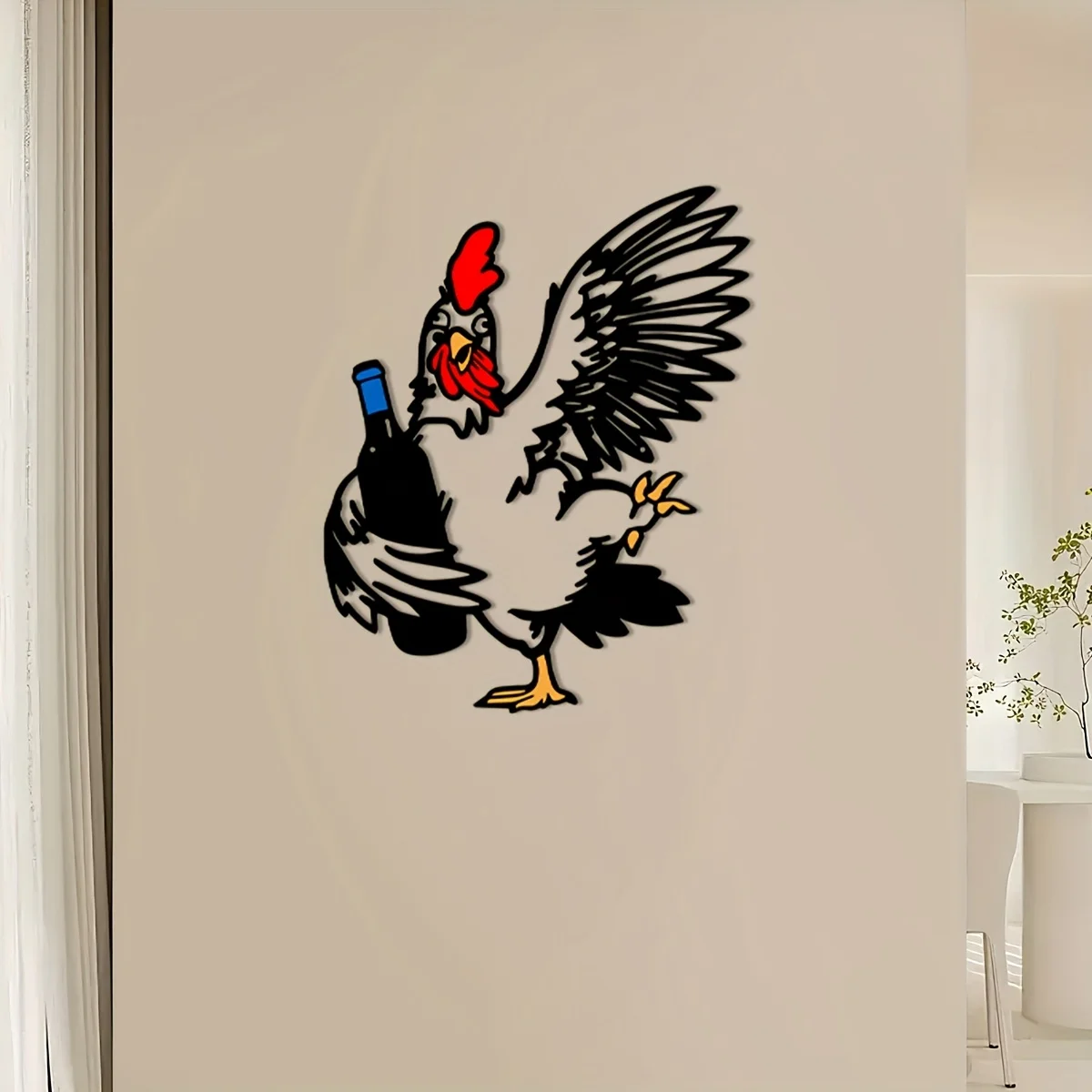 CIFBUY Drunk Chicken Metal Wall Art Iron Rust Proof Waterproof Indoor Outdoor Living Room Kitchen Home Decoration