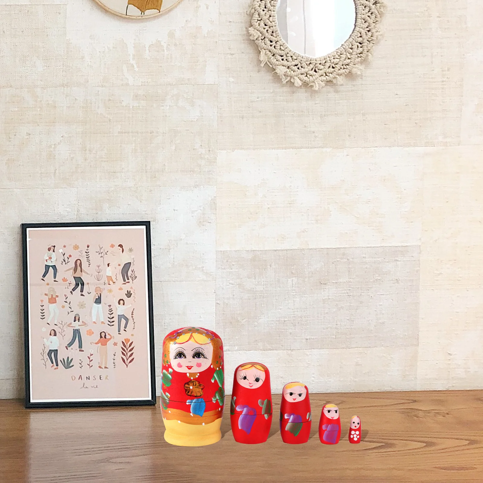 

5Pcs Matryoshka Wooden Nesting Set Durable Natural Wood Bright Patterned Jewelry Candy Storage Gift Nesting Toy