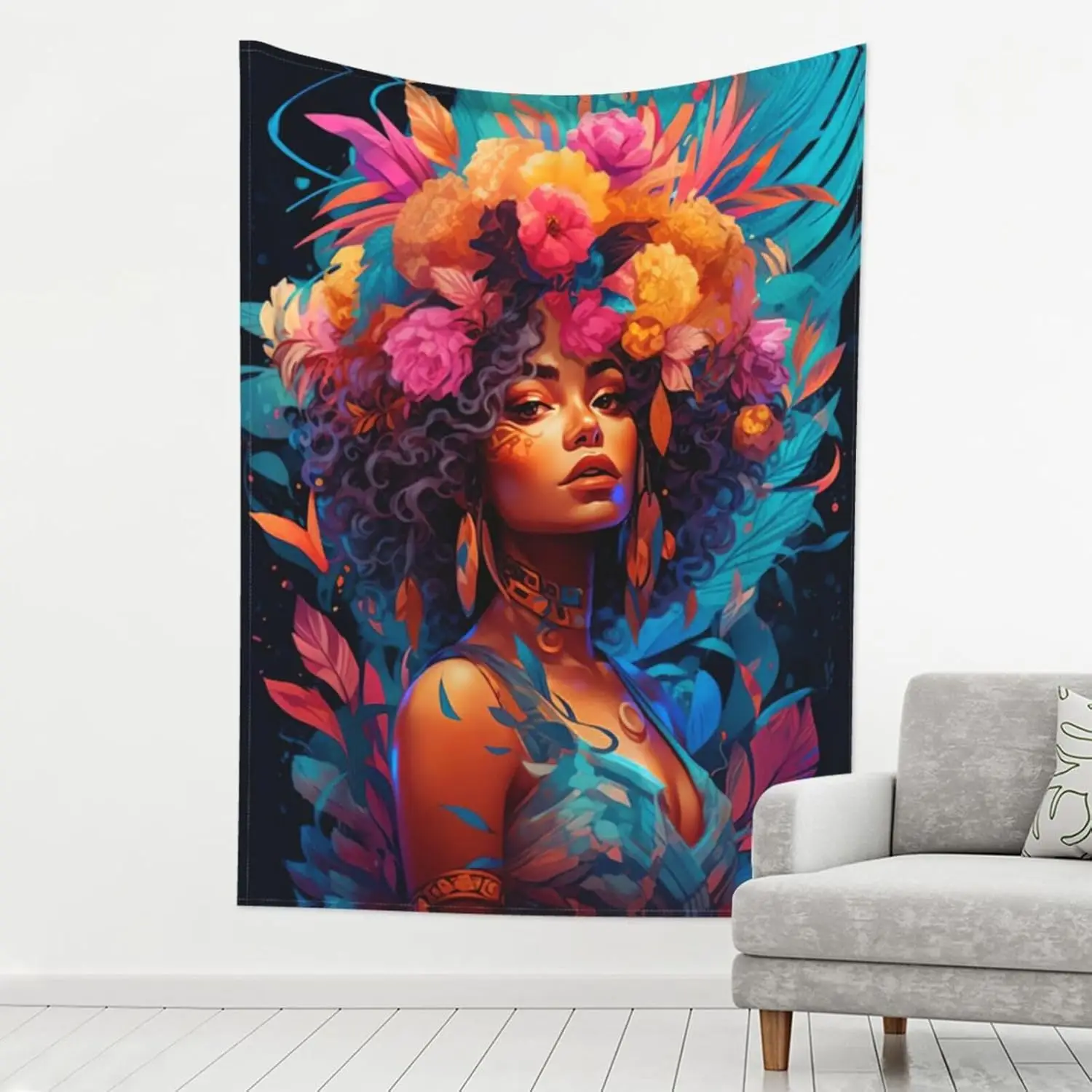 Black Woman With Natural Curly Hair Tapestry Wall Hanging Tapestry Aesthetic Backdrop Party Decoration Home Bedroom Living Room