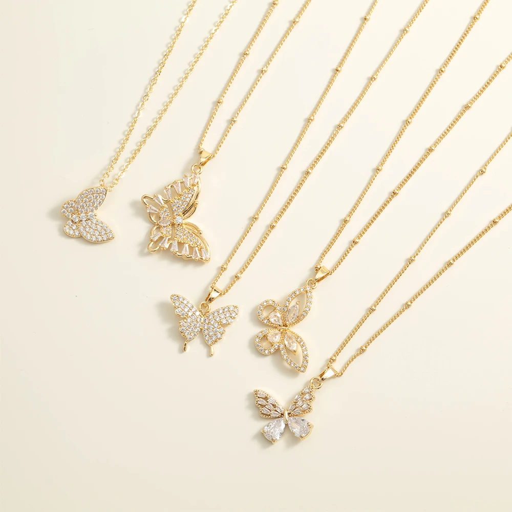 Monkton 2025 Trendy Gold Butterfly Necklaces for Women Cubic Zirconia Crystal Pendant Fashion Jewelry Dainty Chain Accessories