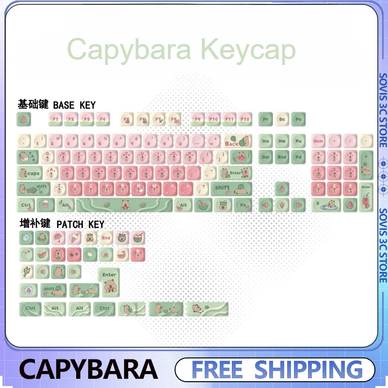 

Capybara Keycaps 130 Keys MOA Profile PBT Keycap Dye Sub Customs Cute Key Caps for 64/108 MX Switch Gaming Mechanical Keyboards