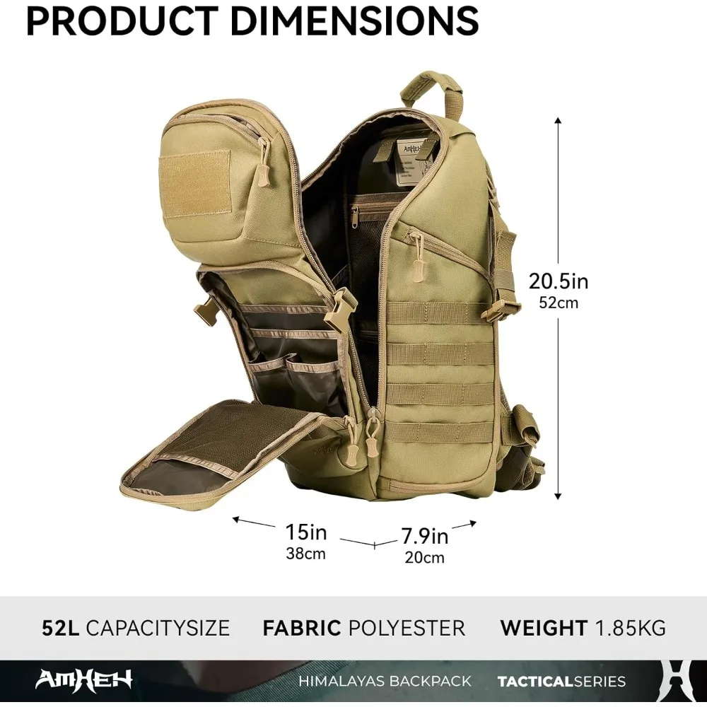 3-Day Survival Backpack: Military-Grade Tactical MOLLE Assault Pack with Hydration System, Tan Color