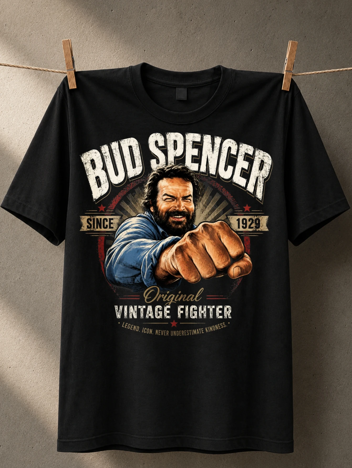 Bud Spencer Fighter vintage layout with punch pose distressed lettering and since 1929 classic  Unisex All T-Shirt