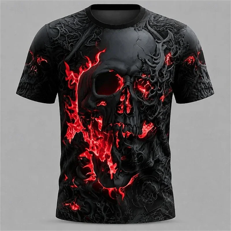 2026 New Halloween 3D Skull Graphic T-shirt for Men Trend Street Hip-hop Men's Clothing Grim Reaper Print Short Sleeve Tops