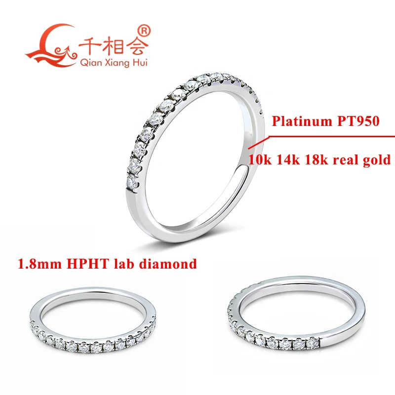 

10k 14k 18k gold Platinum PT950 1.8mm half Eternity and half prime Ring Band HPHT lab Diamond Jewelry gift dating party women