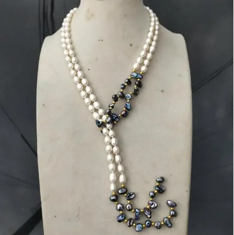 

Jewelry Pearl Necklace Wholesale price new hot sell 49" White&Grey Keshi Pearl Necklace shipping free Free Shipping