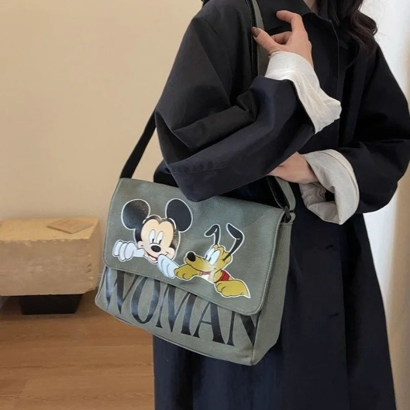 Disney new Mickeycartoon canvasbag for students commuting toclass large-capacity shoulder bag simple and versatile crossbody bag