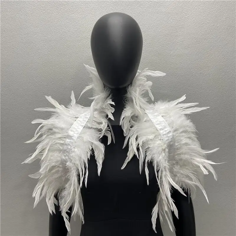 Gothic Frauen Schal natürliche Feder schwarz gefälschten Kragen Schal für Männer Frauen echte Feder Schal Halloween Party Cosplay – Detail 1