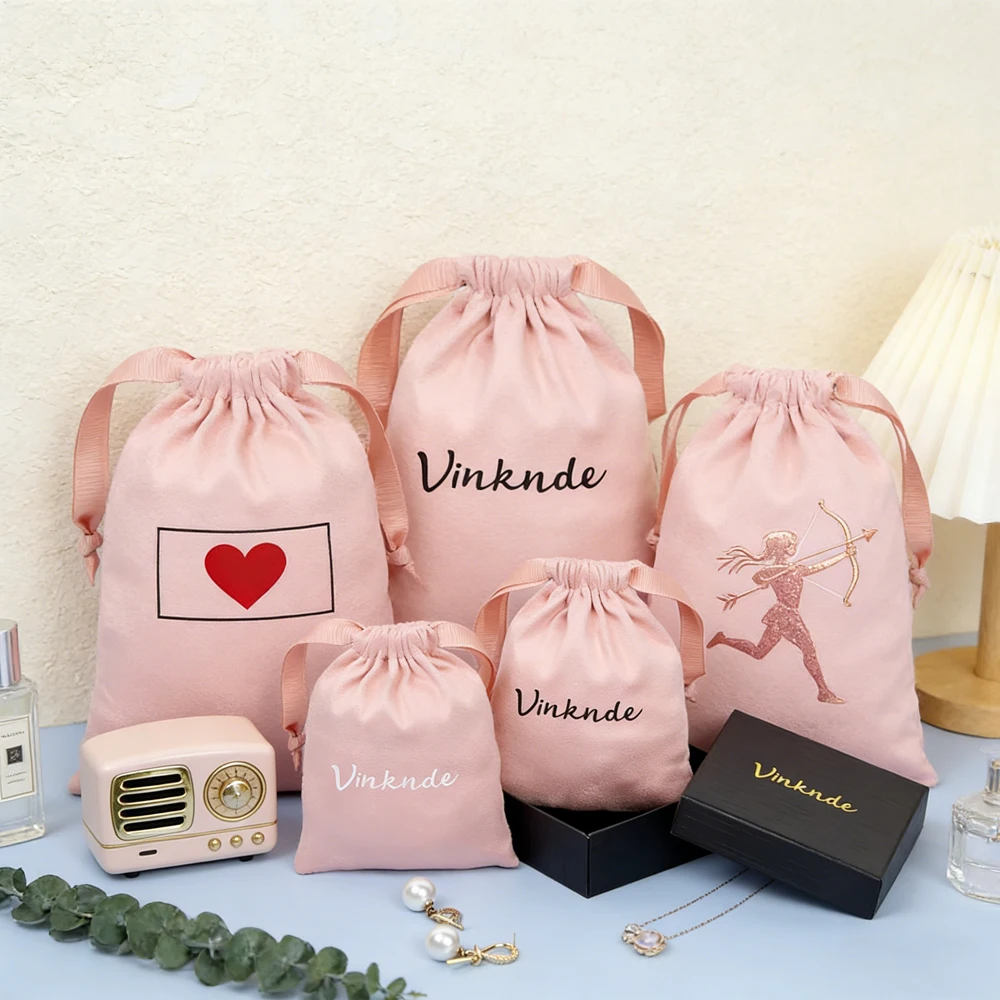 

100Pcs/Lot Pink Flannel Jewelry Packaging Bags Small Gift Drawstring Pouch Ring Necklace Bracelet Pendant Earrings Storage Sack