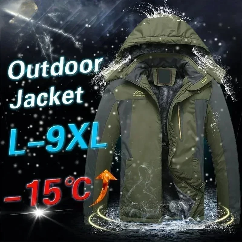 Chaqueta de Invierno para Hombre, Gruesa, de Forro Polar, Impermeable, Cortavientos, Color Verde Militar, Parka, Impermeable, Tallas Grandes hasta 9XL