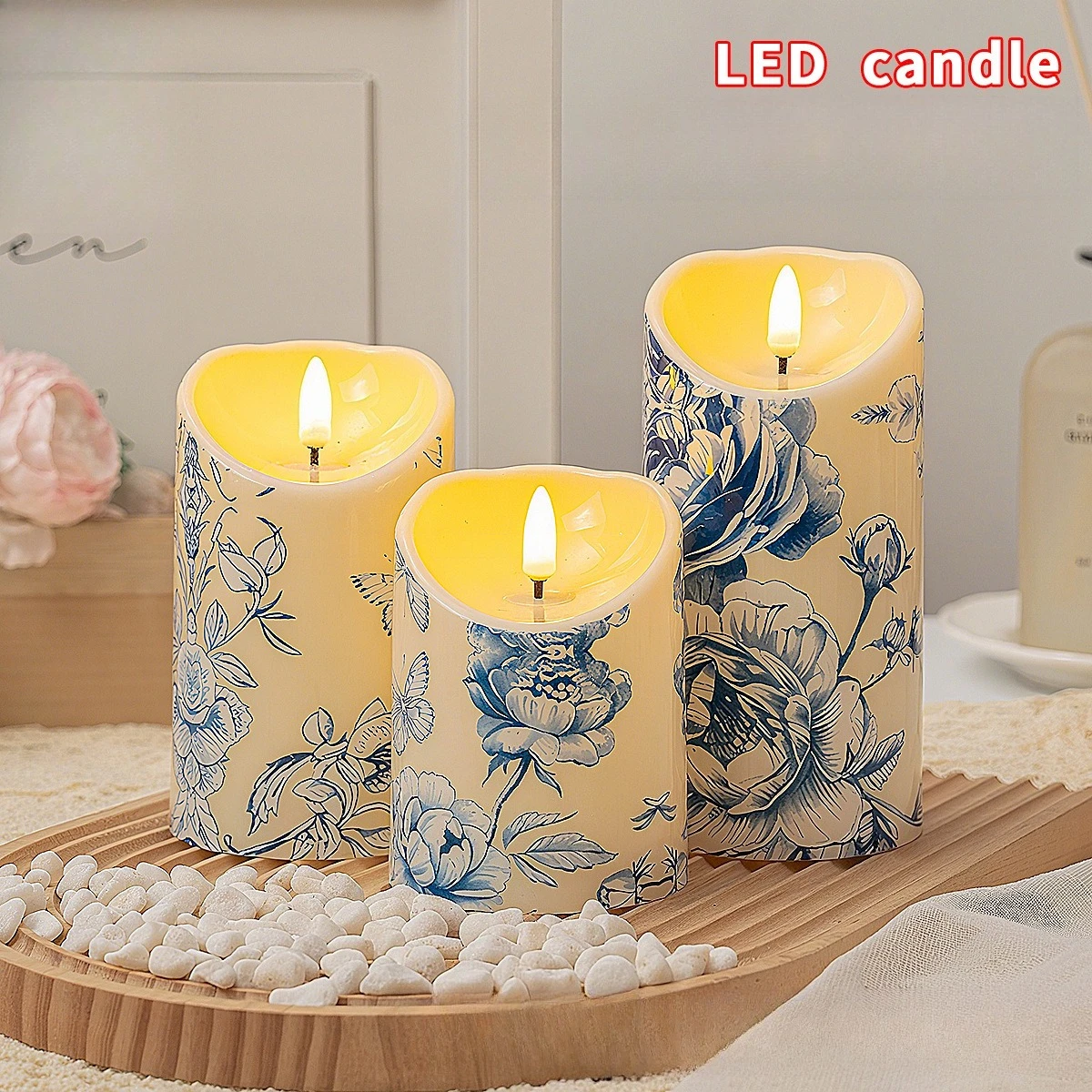 

LED Electronic Candle Light - Blue and White Porcelain Butterfly Pattern Romantic Ambient Lamp for Home Decor