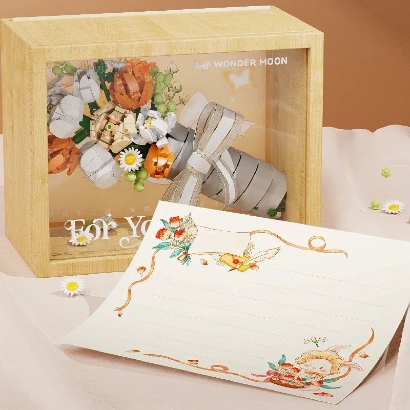 Bouquet Bausteine Montage Moc Modell DIY Ewige Blume Display Holz Box Ziegel Kits Weihnachten Geschenke Kinder Spielzeug