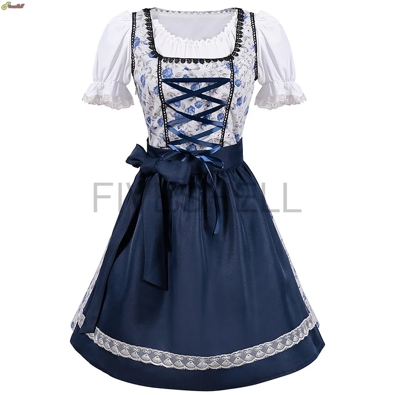 Halloween Christmas Ladies\'s Oktoberfest Beer German Bavarian Dress Square Neck Apron Cosplay Costume Party Dresses for Women