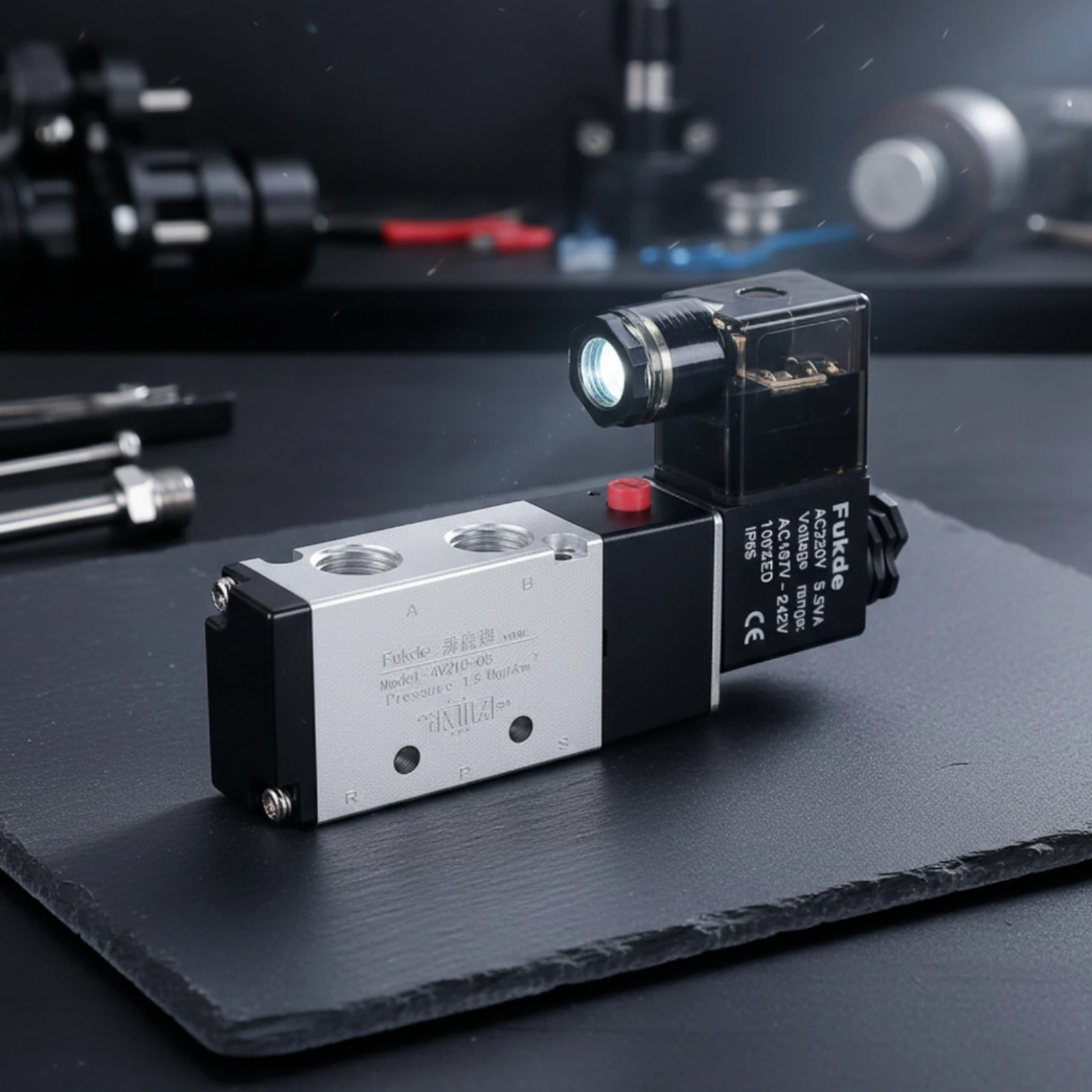2-Position 5-Way Solenoid Valve Threaded Solenoid Valve with Manual Button Fast Response Stable Performance