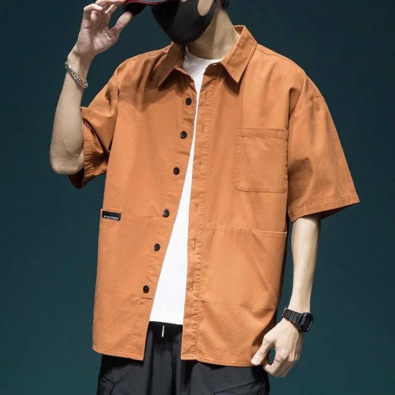 Pi Shuai Japanese Workwear Shirt Summer New High-end Short Sleeved Shirt Men's Loose Oversized Lapel Top