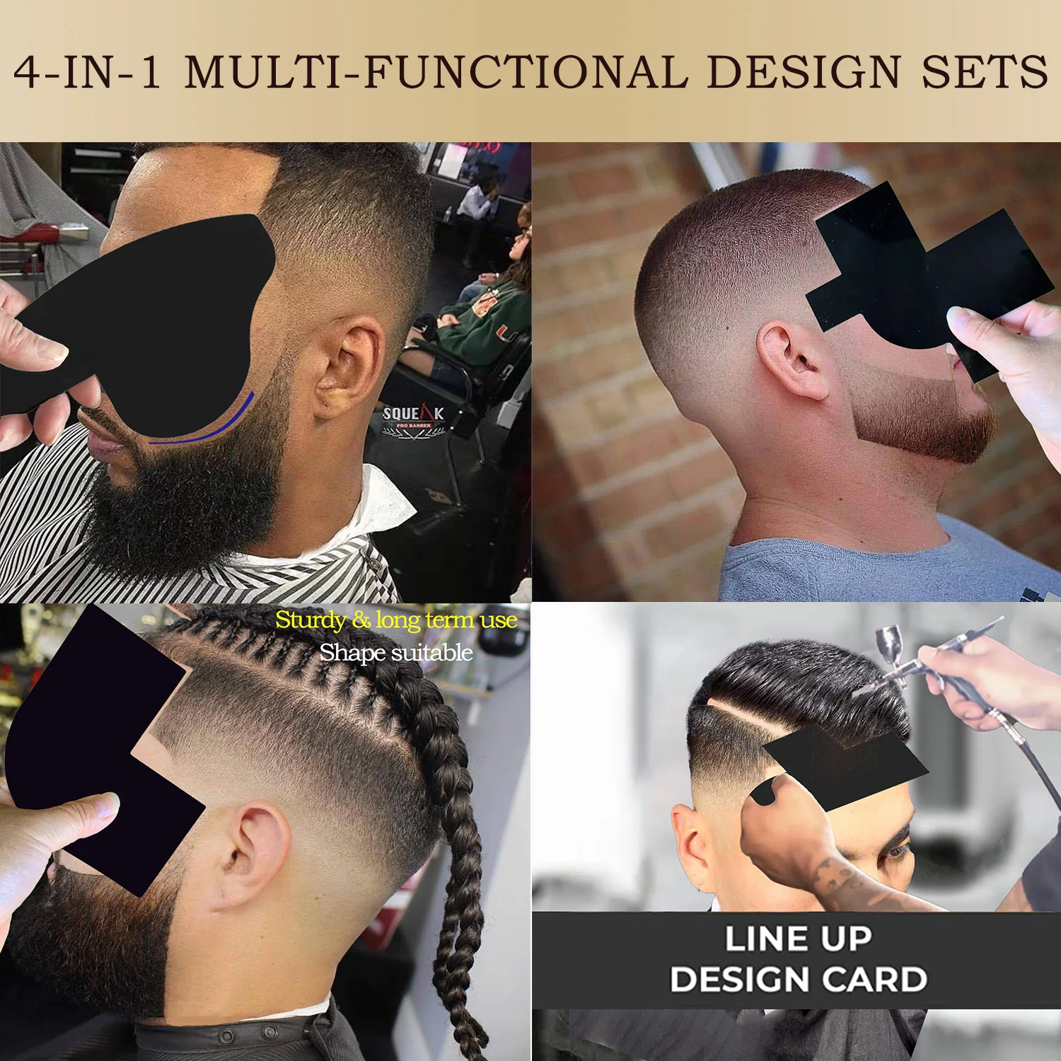 4Pcs Hairline Enhancement Card Beard Line Template Shaping Tool Guide Styling Edging Shape Up Tool Hairline Fill In Design Card