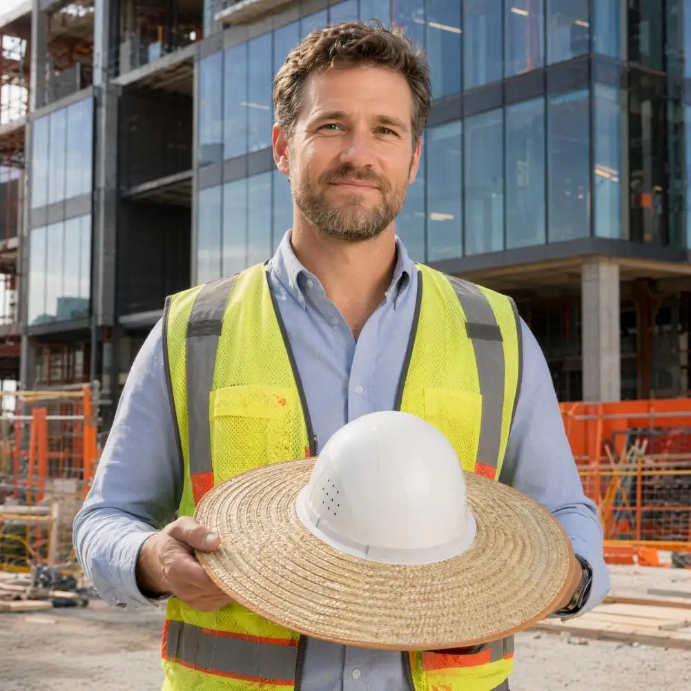 Sun Protection Hard Hat Visor Replacement Full Brim Woven Shade Hat Breathable Straw Sun Visor for Standard Hard Caps