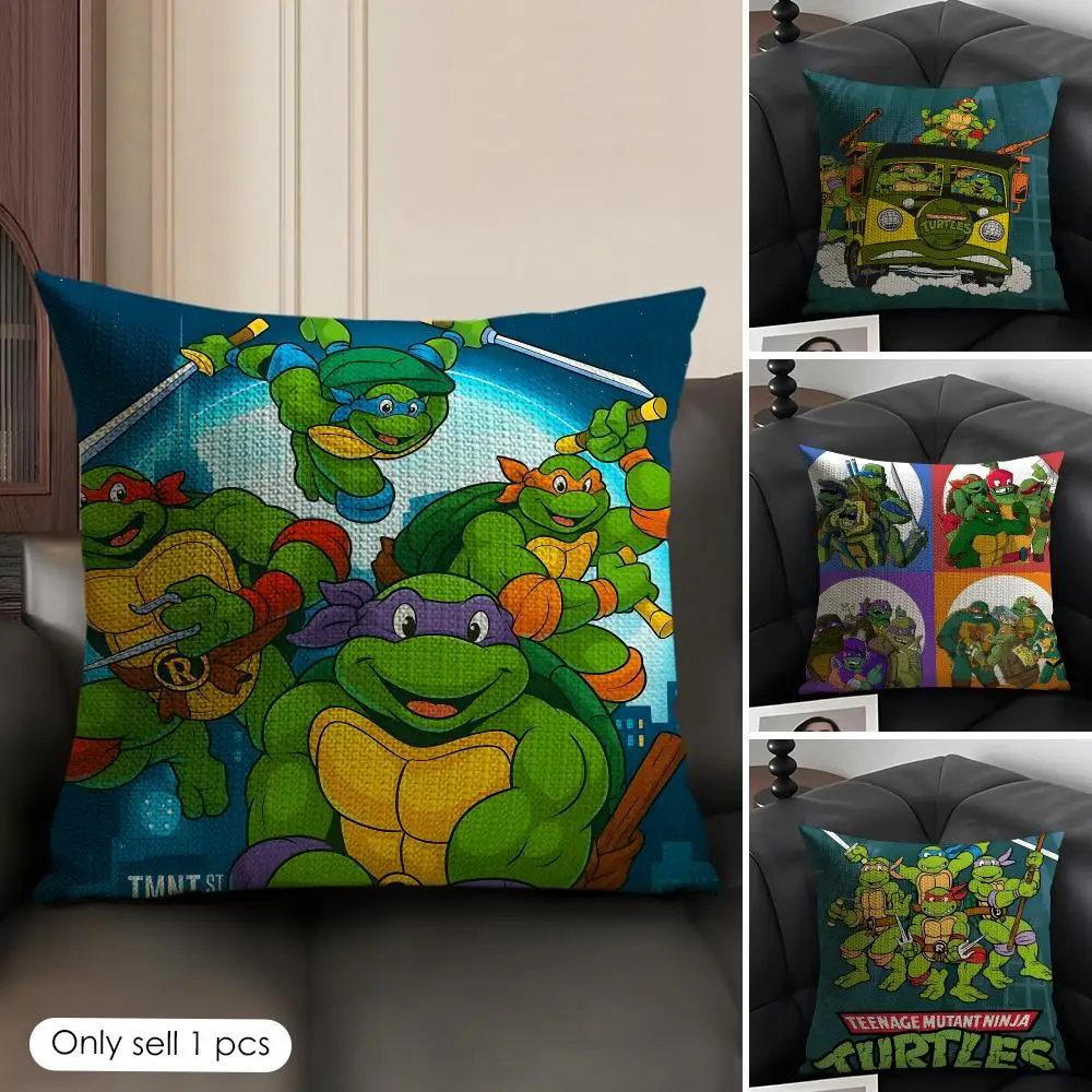 T-Teenage Mutant N-Ninja Turtles Cushion Cover Natural Linen Organic Fabric Double-Sided Printing Breathable Gift For Decor