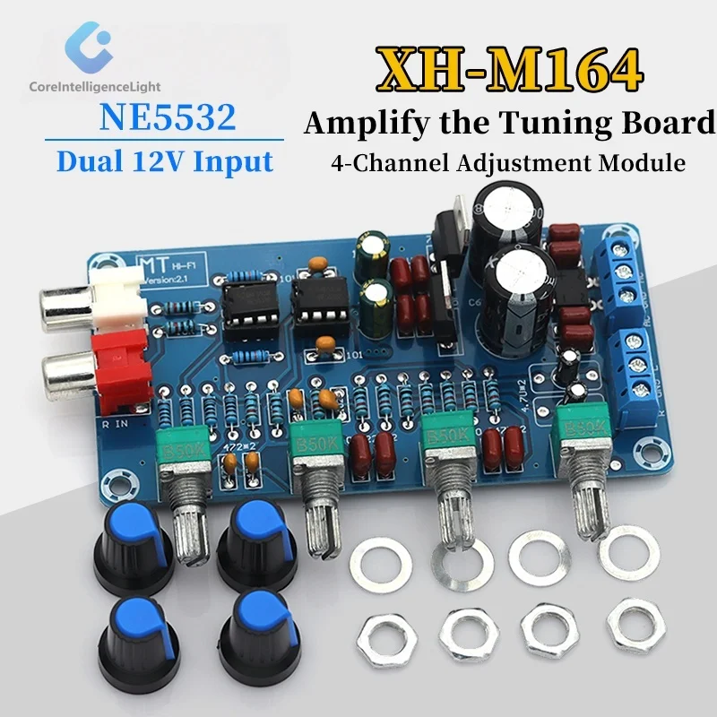 XH-M164 NE5532 Stereo Pre-amp Preamplifier Tone Board Audio 4 Channels Amplifier Module 4CH CH Control Circuit Telephone Preamp