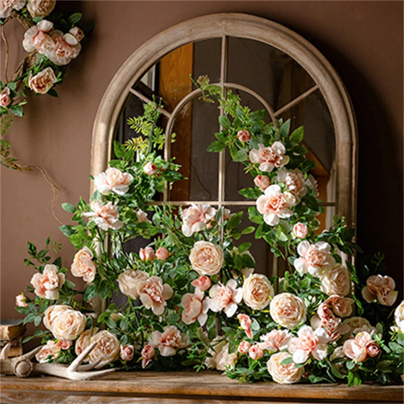 Sweetheart Rose Vine Simulation Decoration Hanging Flower Rose Entangled Vine Flower Art Pipeline Ceiling Showcase Window