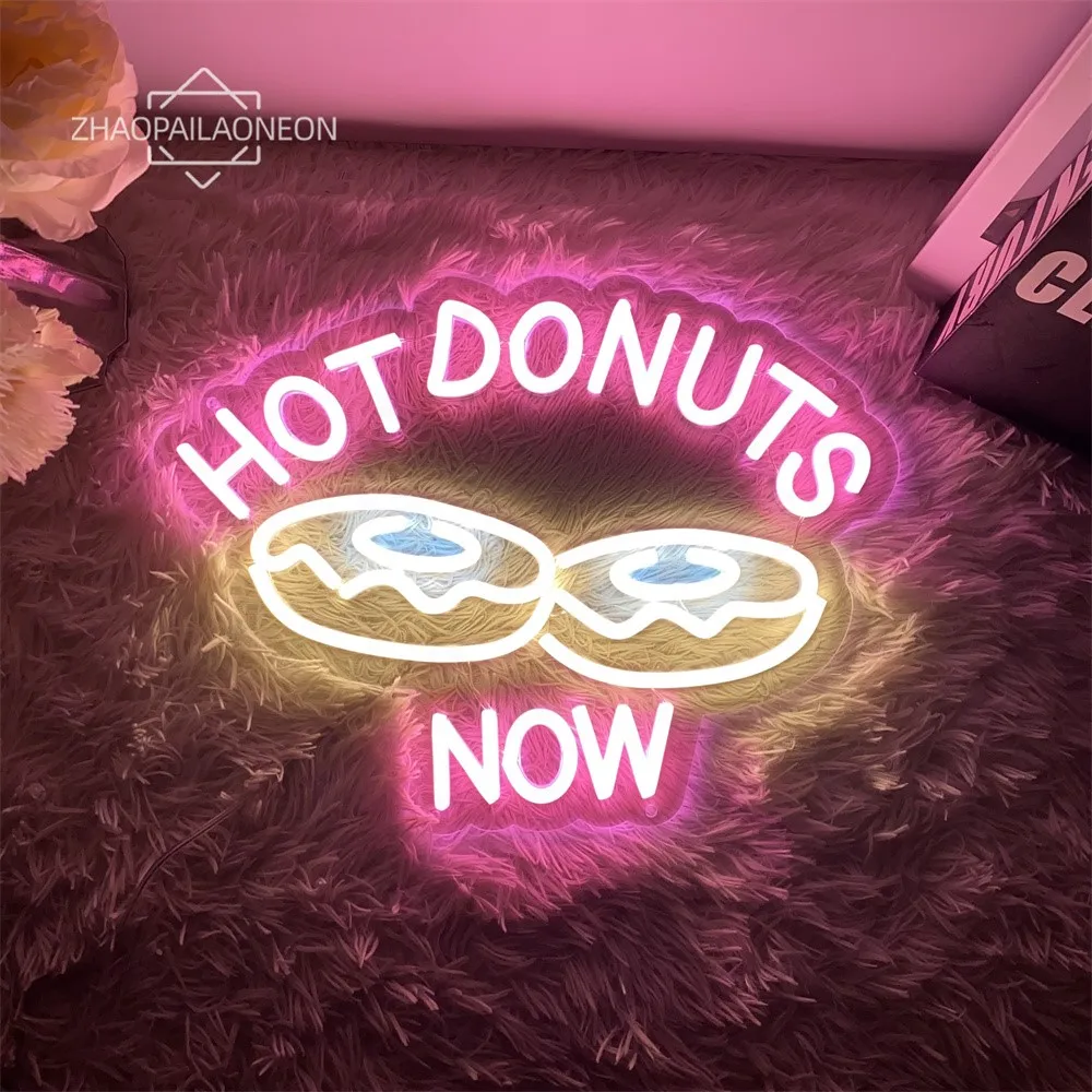 Hot Donuts Neon LED Sign Donut Shop Decor Neon Light Wall Art Decoration Led Lamp Sign Business Signboard Restaurant LED Light