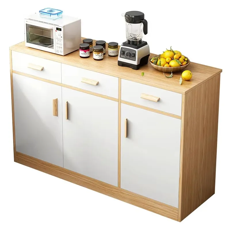 Modern Solid Wood Movable Sideboard Storage Cabinet Home Dining Room Kitchen Tea Storage Wall-Mounted Living Room Furniture