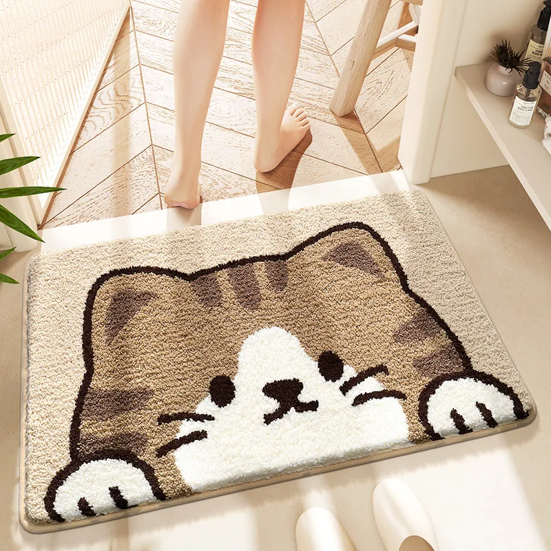 50*80cm Bath Mat Modern Cute Cat Flower Bathroom Rug Absorbent Slip-resistant Quick Dry Entrance Door Carpet  Home Foot Mats