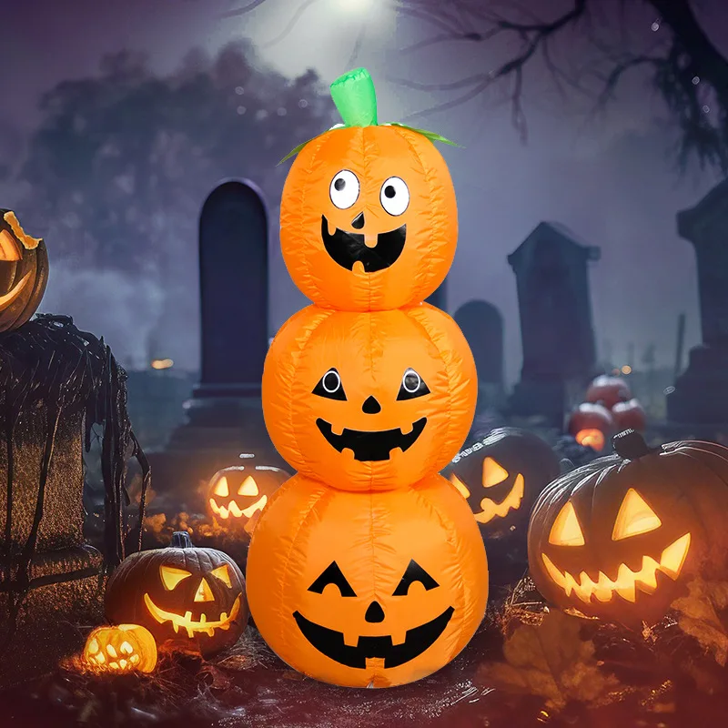 4FT Inflatable Pumpkin String Lights Halloween Decorations Yard Decor Festival Ornaments Outdoor Inflatable Halloween Decor