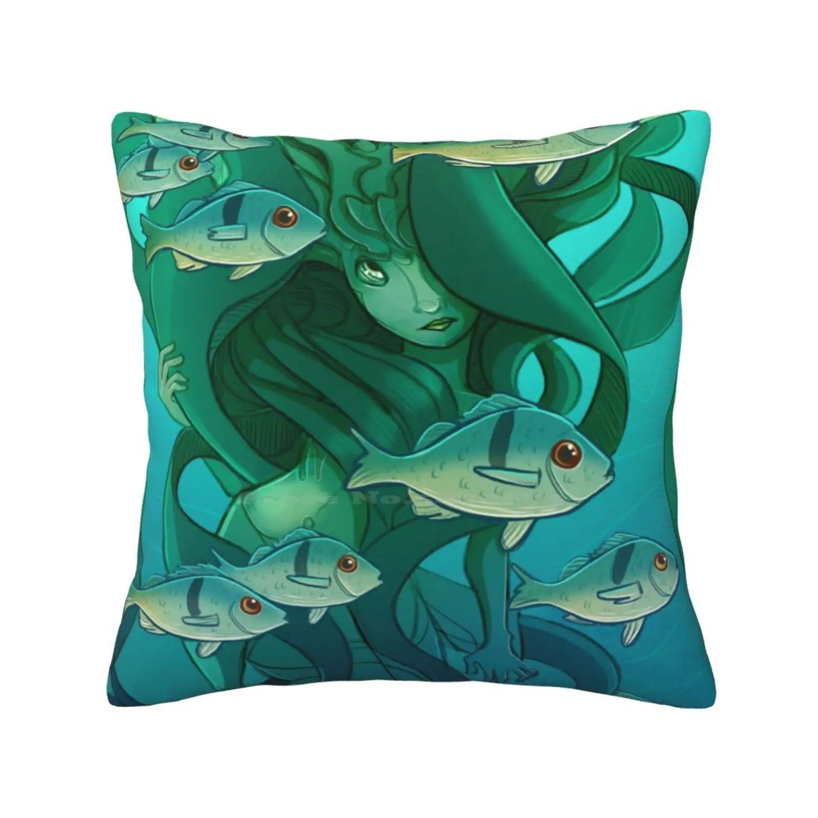 The Kelp Forest Throw Cushion Pillow Cover Kelp Forest Mermaids Fantasy Original Art Nature Sea Life Oceans Wildlife Whimsical