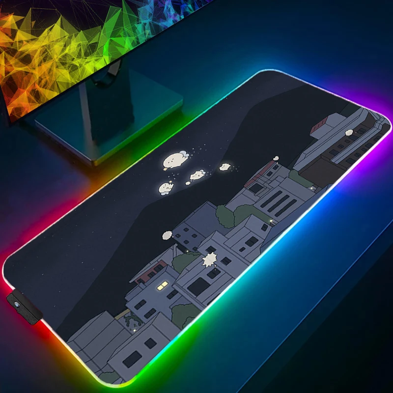 لوحة ماوس مطاطية LED للمكتب والكمبيوتر الشخصي ملحقات ألعاب لوحة ماوس RGB للكمبيوتر المحمول كارتونية ممتدة حصيرة مكتبية لوحة مفاتيح لطيفة للألعاب