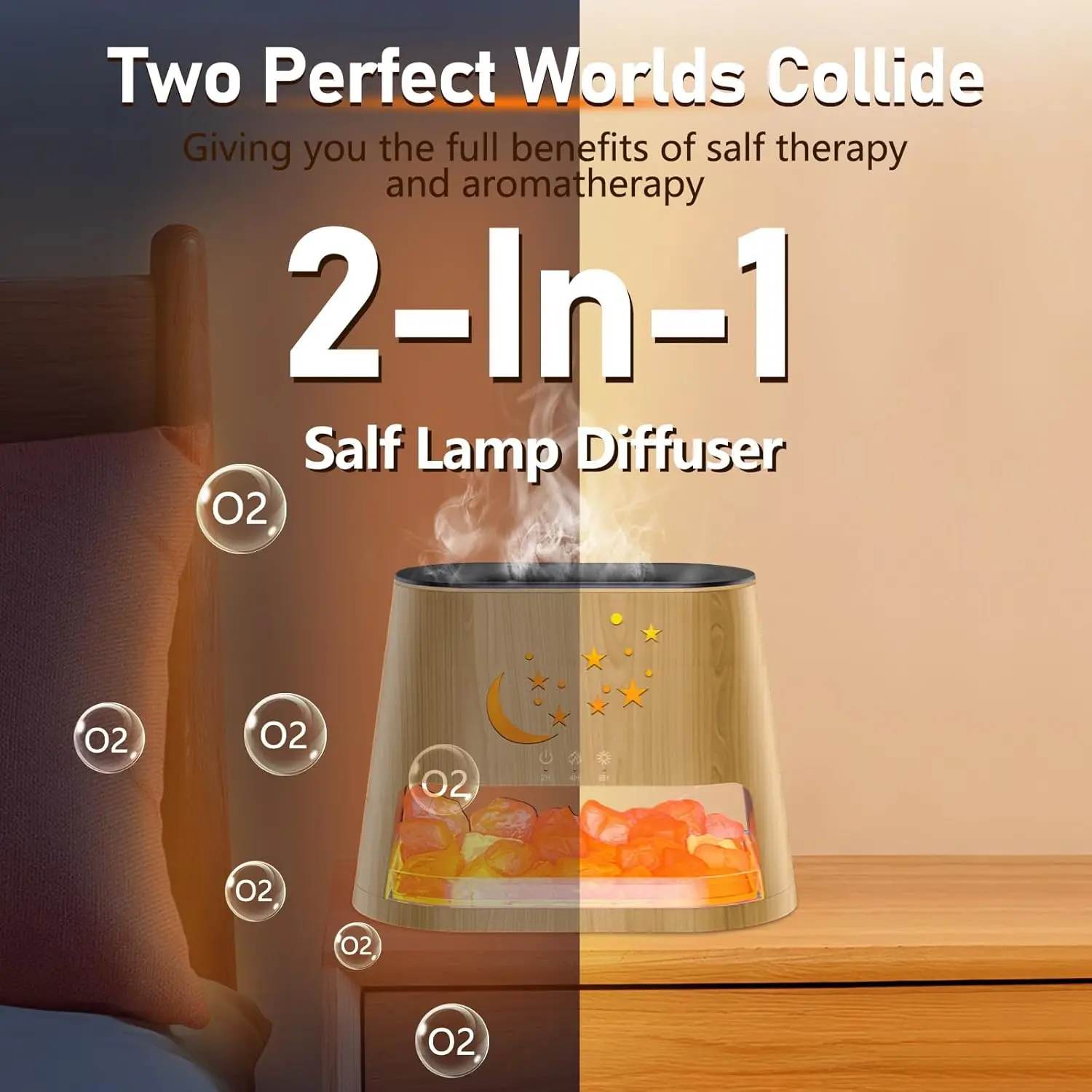 2026 New Upgrade Essential Oil Diffuser & Salt Crystal Lamp, Aromatherapy Diffuser With Flame Effect Light, 7 Colors LED,